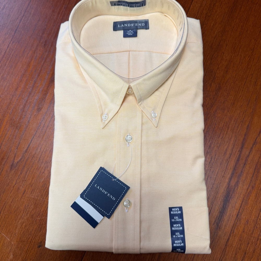 Lands' End Original Oxford Yellow Button Down Shirt XXL 18 x 34/35 Regular